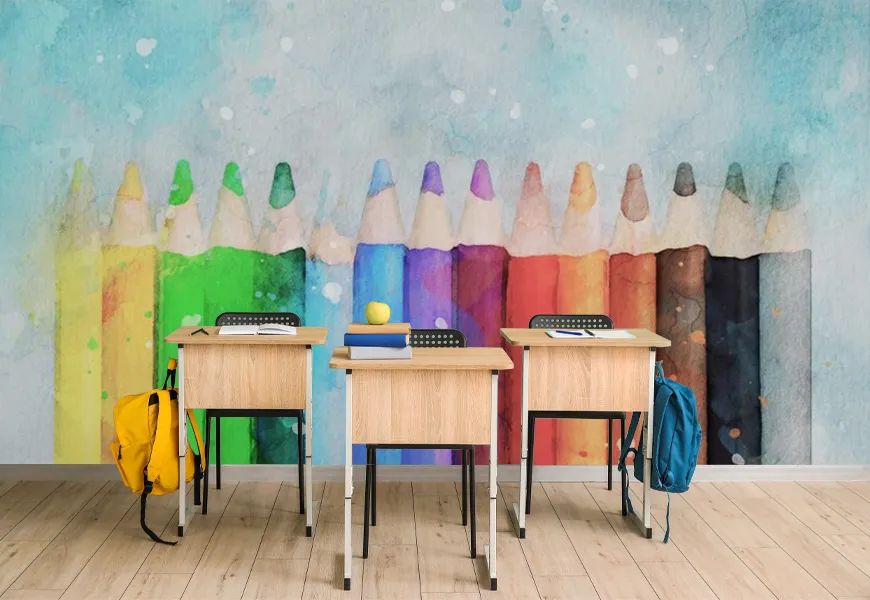 پوستر دیواری سه بعدی مدرسه طرح مداد رنگی