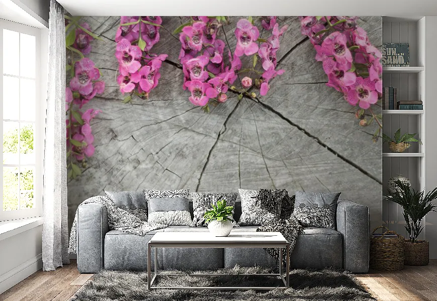 پوستر دیواری طرح کلوزآپ کنده با گلهای ارکیده