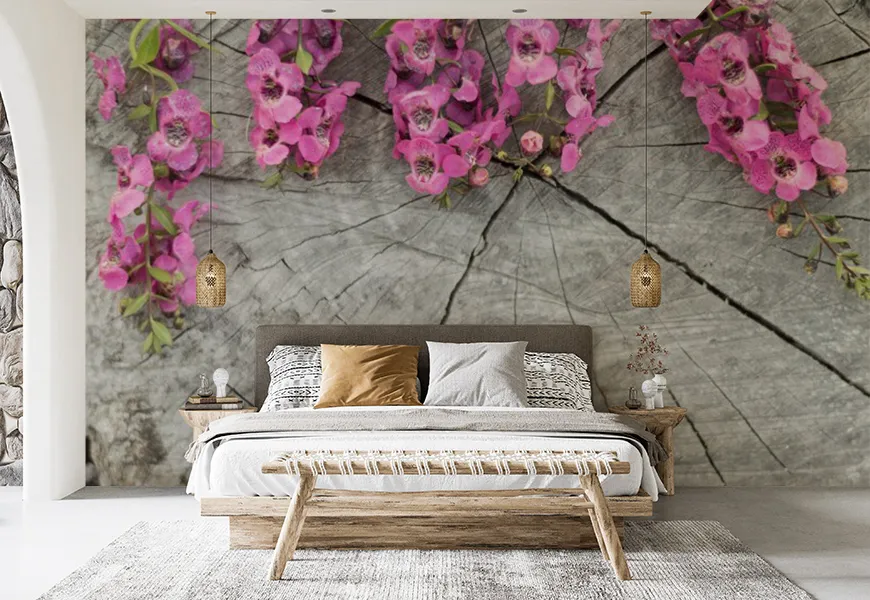 پوستر دیواری طرح کلوزآپ کنده با گلهای ارکیده