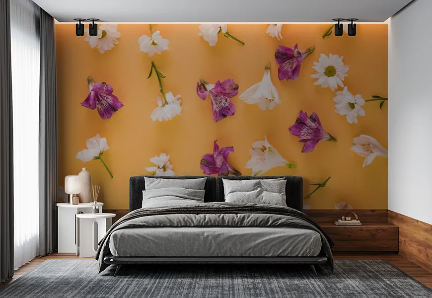 کاغذ دیواری طرح زنبق و گل مروارید