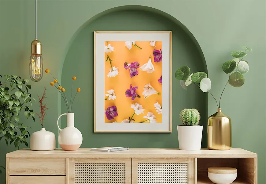 کاغذ دیواری طرح زنبق و گل مروارید