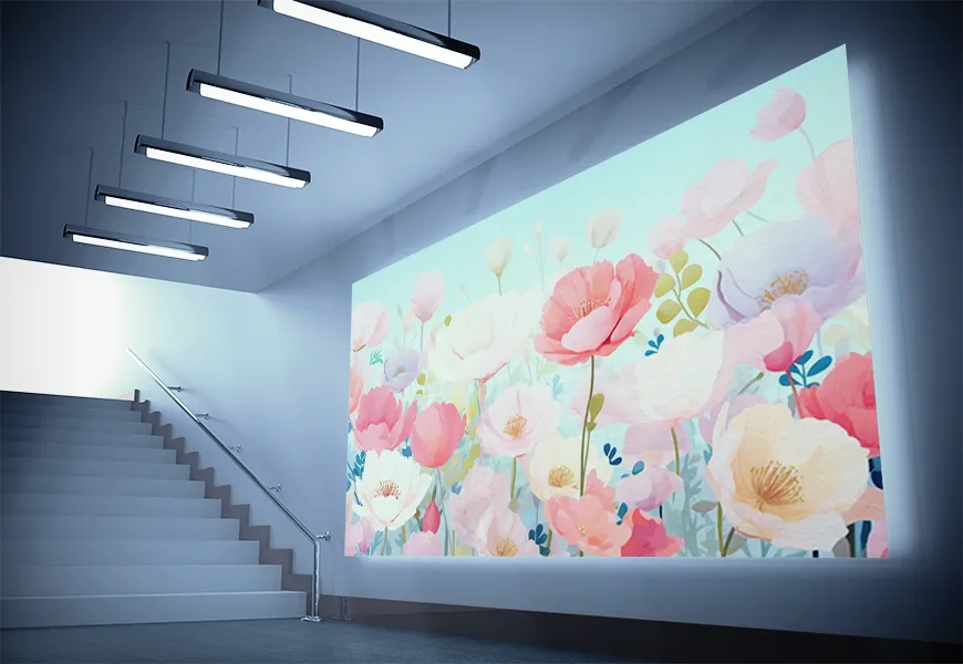 پوستر دیواری سه بعدی طرح گل شقایق صورتی