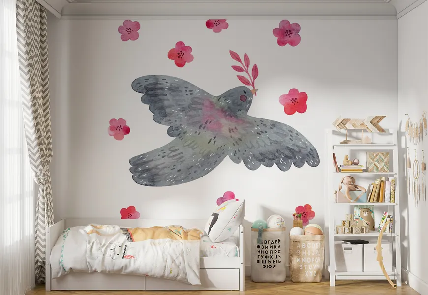 پوستر دیواری طرح نقاشی پرواز کبوتر