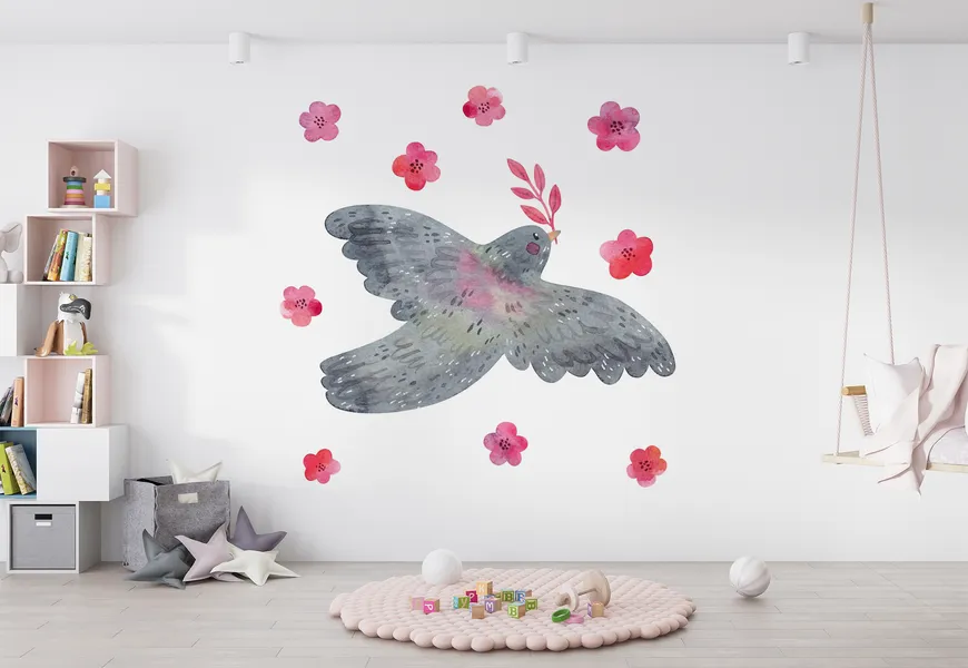 پوستر دیواری طرح نقاشی پرواز کبوتر
