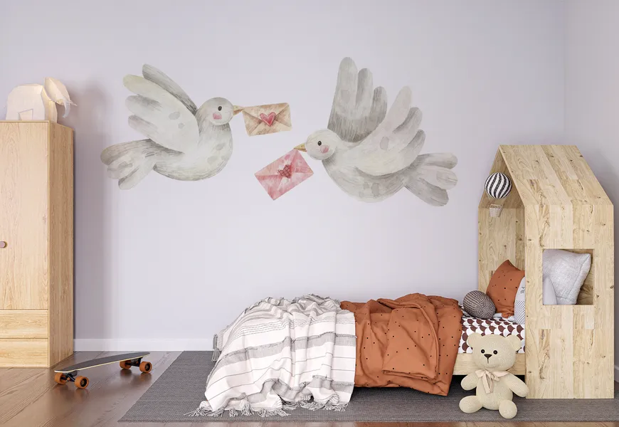 پوستر 3 بعدی نقاشی طرح دو کبوتر عاشق نامه رسان