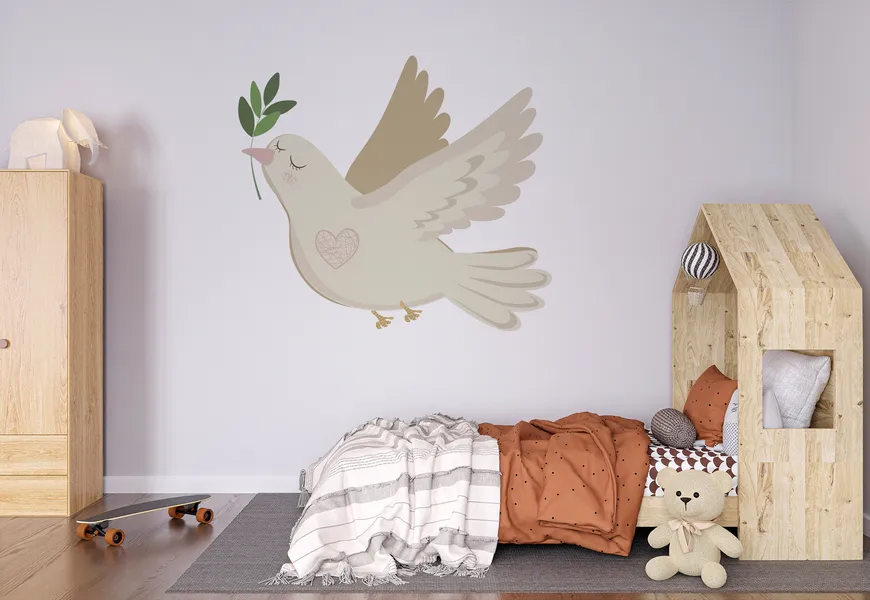کاغذ دیواری 3 بعدی نقاشی طرح کبوتر عاشق