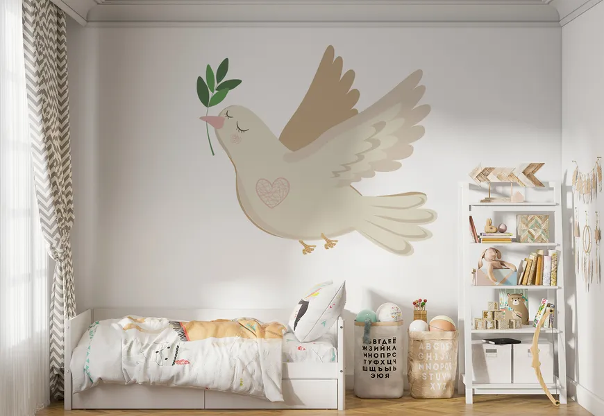 کاغذ دیواری 3 بعدی نقاشی طرح کبوتر عاشق
