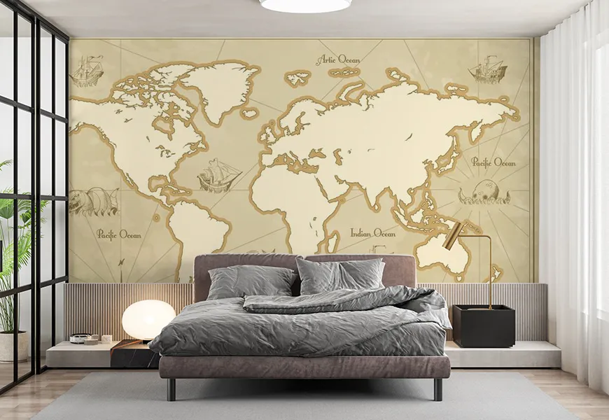 پوستر 3 بعدی طرح نقشه جهان با جزئیات