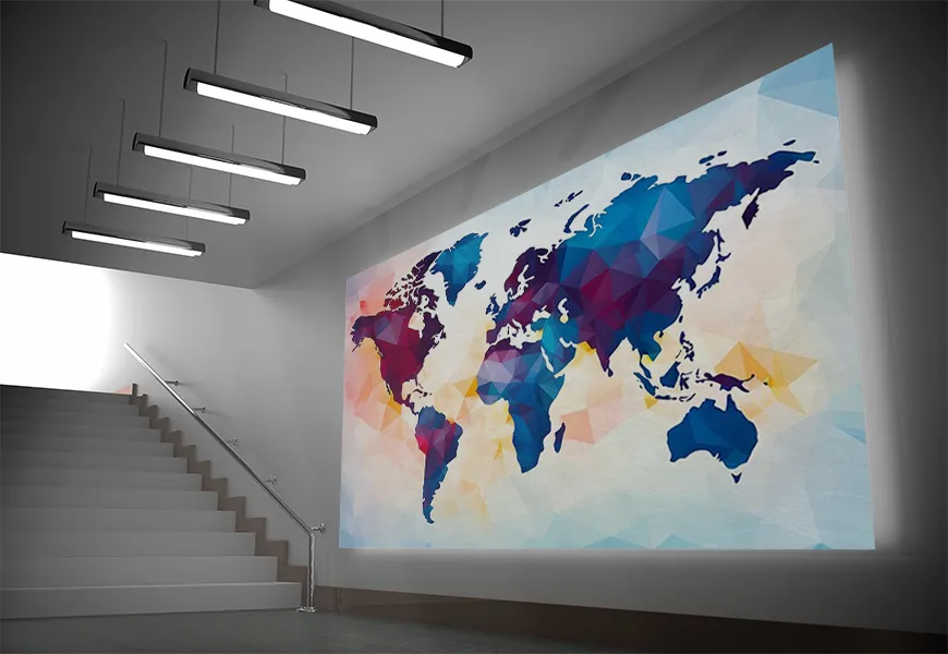 پوستر دیواری راهرو طرح نقشه جهان با زمینه الماس