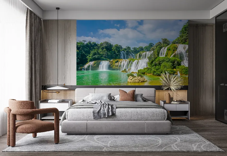 پوستر 3 بعدی اتاق خواب طرح آبشار در کوهستان های چین