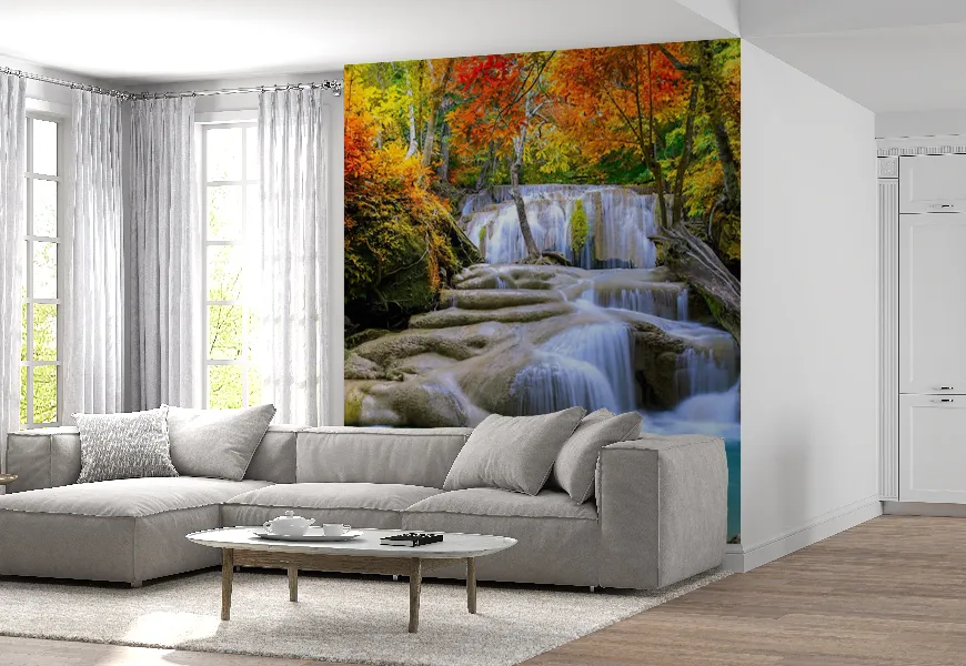 پوستر 3 بعدی طرح بسیار زیبای جنگل و آبشار