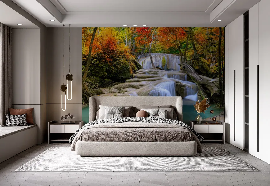 پوستر 3 بعدی طرح بسیار زیبای جنگل و آبشار
