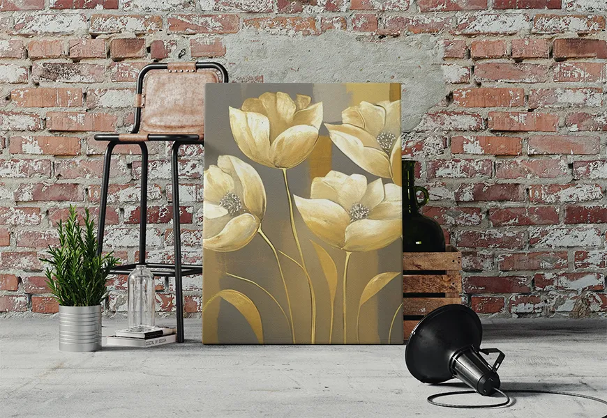 پوستر دیواری لاکچری طرح گل طلایی با زمینه هنری