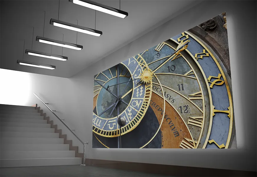 پوستر طرح جزئیات ساعت نجومی تاریخی قرون وسطی