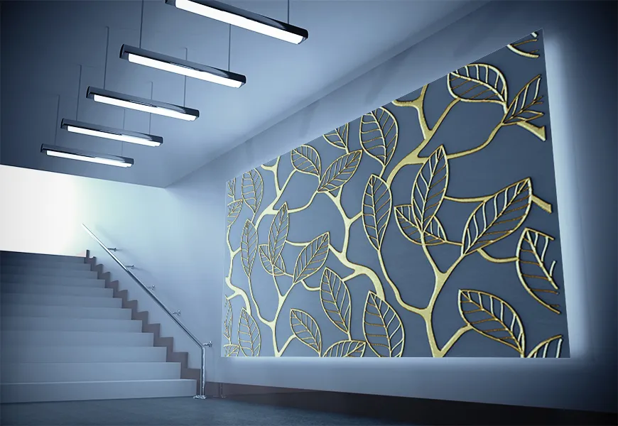 پوستر دیواری مدرن راهرو طرح برگ طلایی