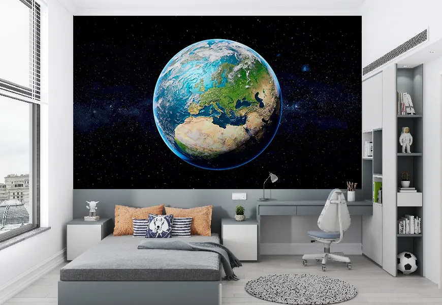 کاغذ دیواری سه بعدی کهکشان طرح سیاره زمین