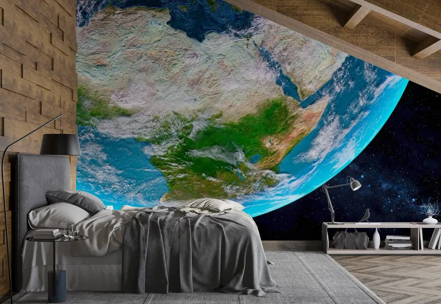 پوستر دیواری سه بعدی کهکشان طرح کلوز آپ سیاره زمین