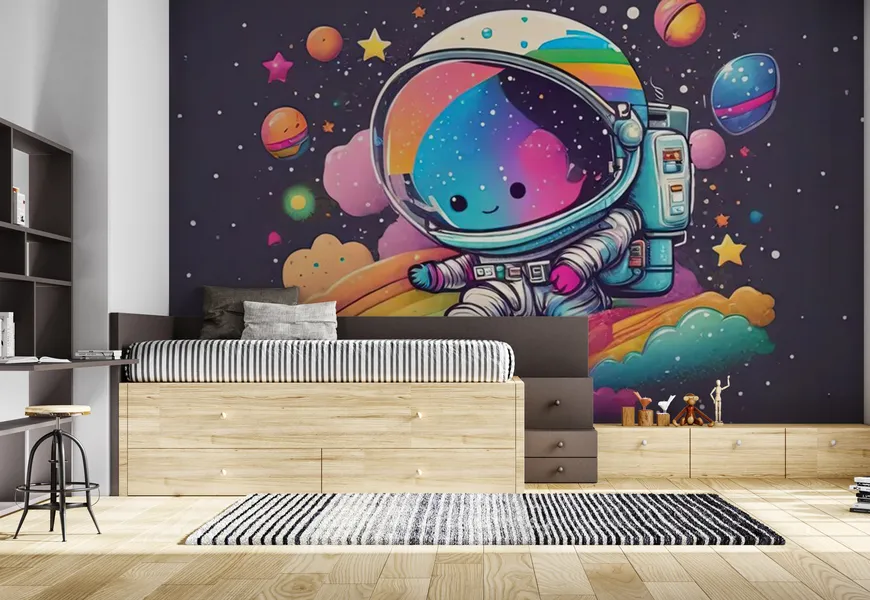 پوستر دیواری کارتونی کهکشان طرح فضانورد