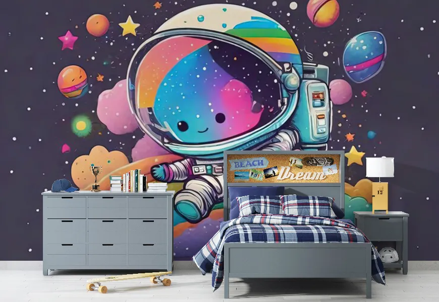 پوستر دیواری کارتونی کهکشان طرح فضانورد