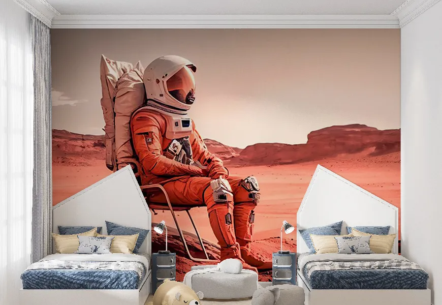 کاغذ دیواری طرح فضانورد روی سیاره مریخ