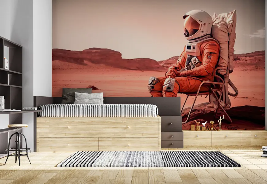 کاغذ دیواری طرح فضانورد روی سیاره مریخ