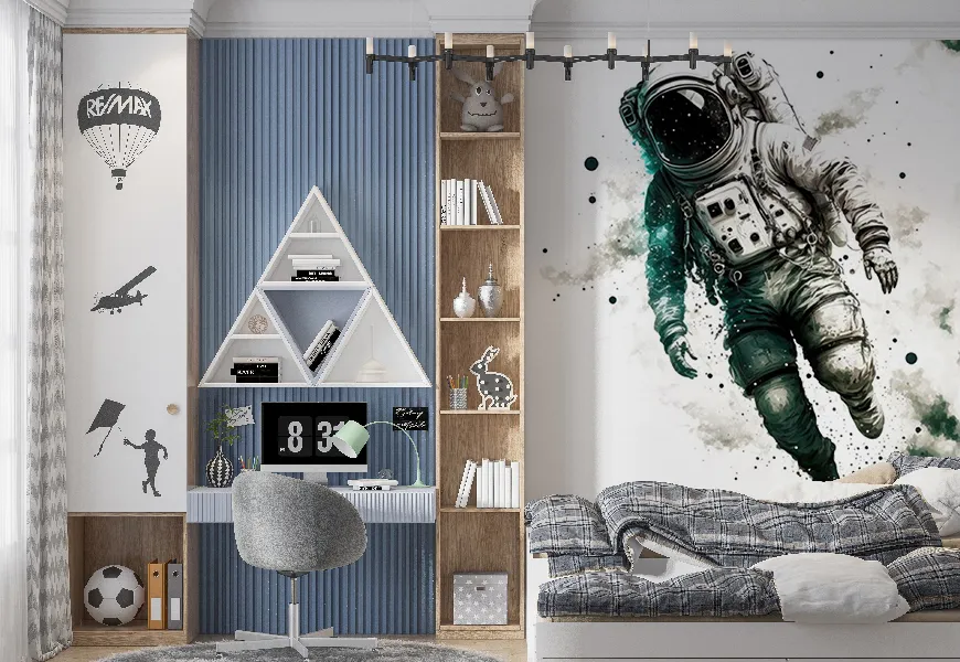 کاغذ دیواری 3 بعدی طرح فضانورد معلق