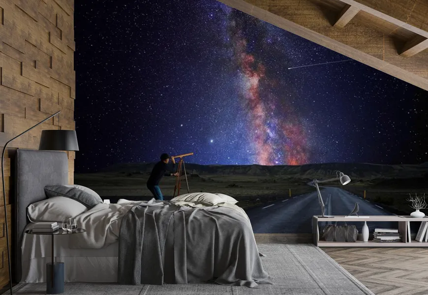 پوستر دیواری سه بعدی طرح جهان نگر با تلسکوپ