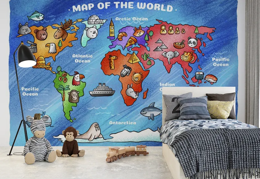 پوستر دیواری طرح نقشه جهان ویژه کودکان