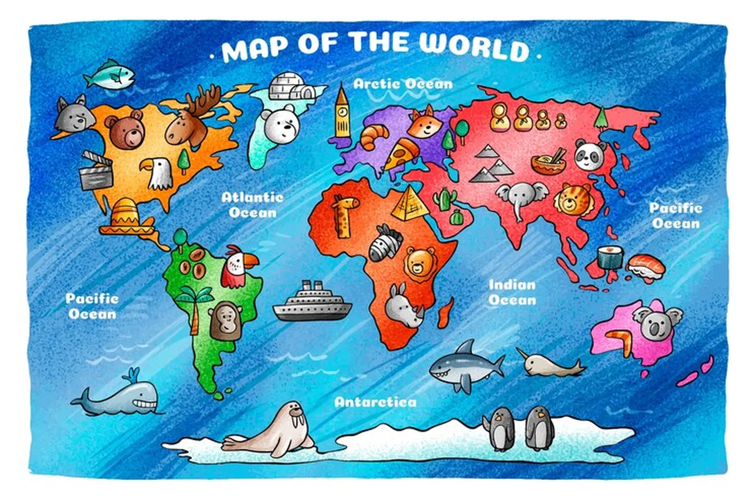 پوستر دیواری طرح نقشه جهان ویژه کودکان