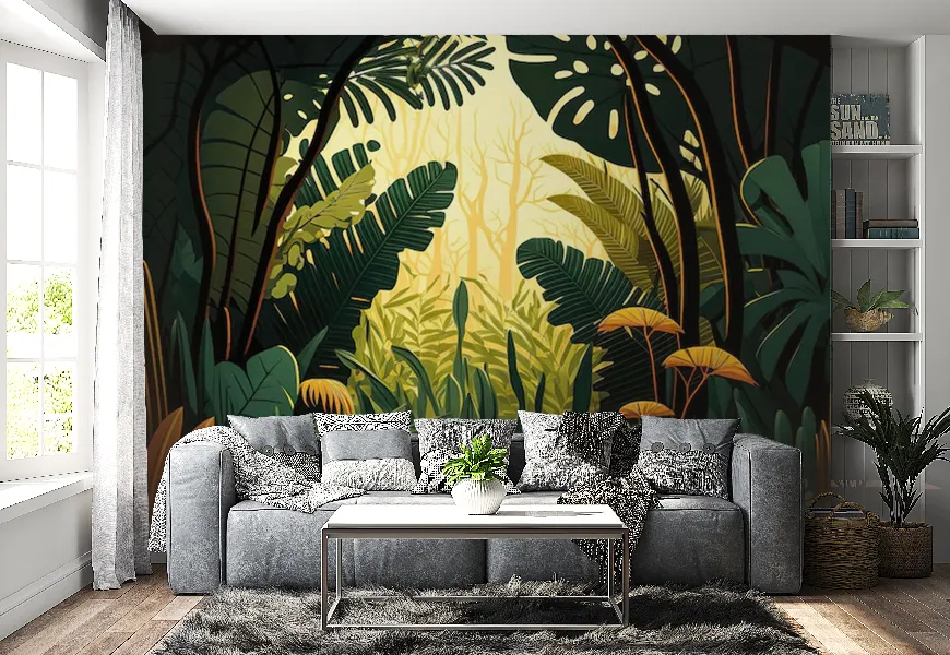پوستر دیواری سه بعدی طرح درختان جنگل های استوایی