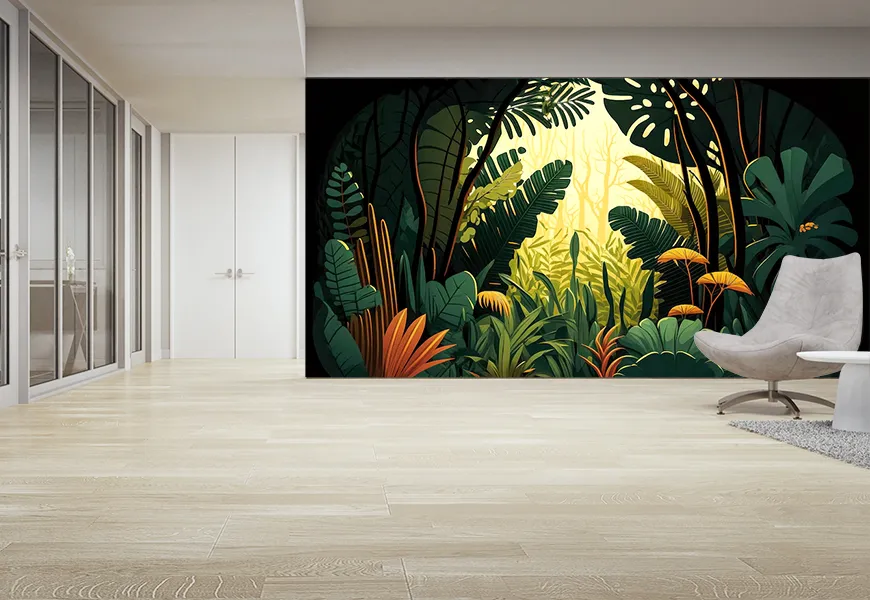 پوستر دیواری سه بعدی طرح درختان جنگل های استوایی