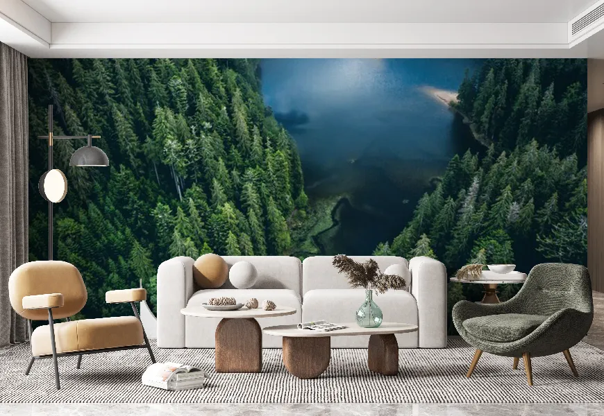 پوستر دیواری 3 بعدی نمای بالای دریاچه سینویر و کوه‌های کارپات