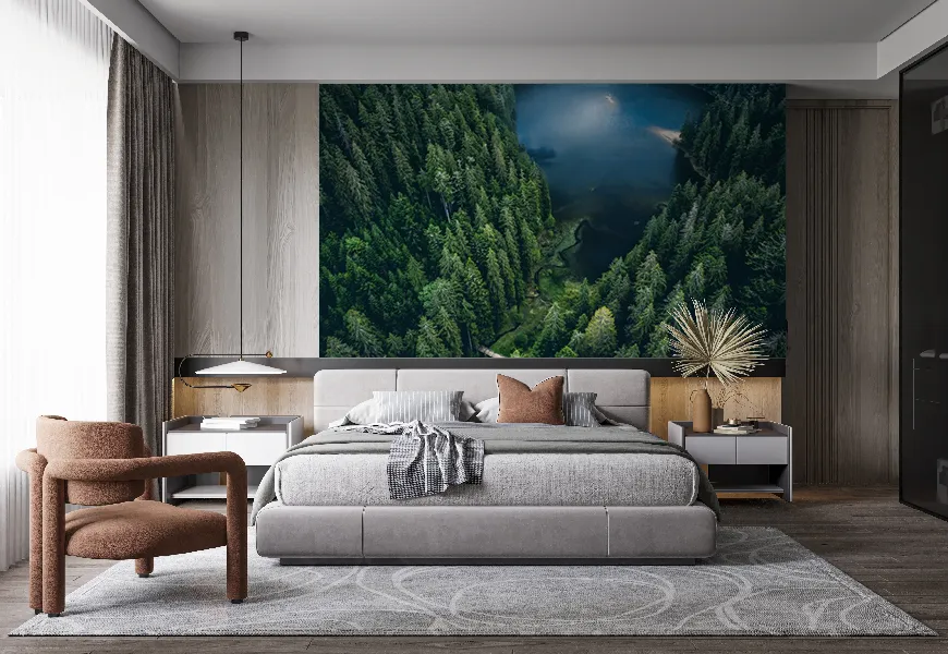 پوستر دیواری 3 بعدی نمای بالای دریاچه سینویر و کوه‌های کارپات