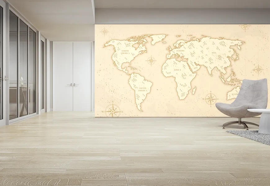 پوستر دیواری سه بعدی طرح نقشه جهان مینیمالیستی