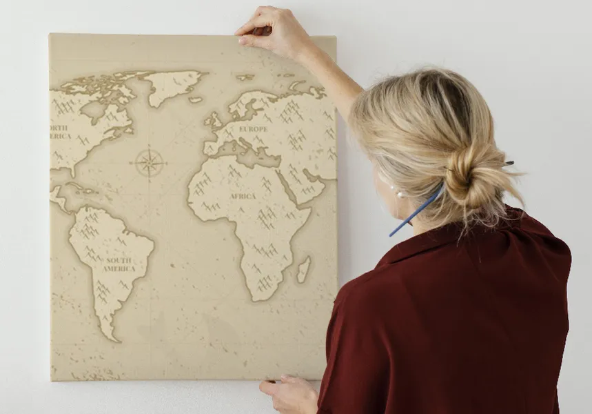 پوستر دیواری سه بعدی طرح نقشه جهان مینیمالیستی
