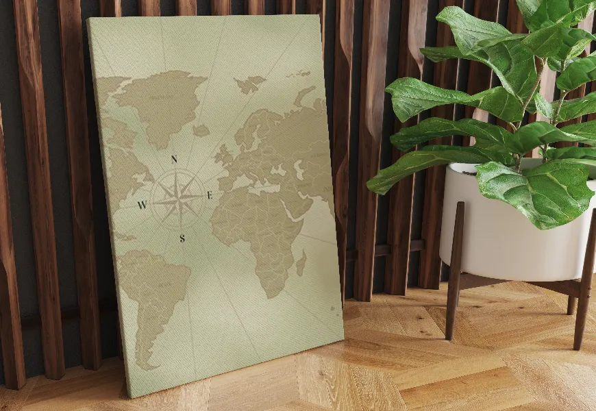 کاغذ دیواری سه بعدی طرح نقشه جهان براساس قطب نما