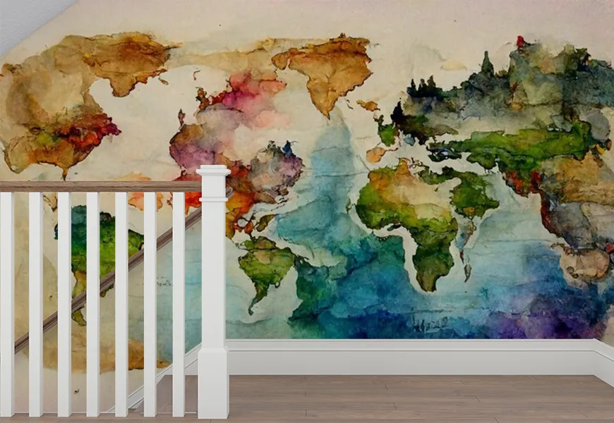 کاغذ دیواری طرح رنگی نقشه جهان
