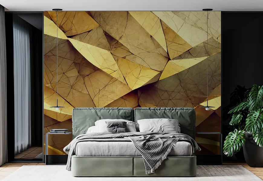 پوستر دیواری لاکچری اتاق خواب طرح اشکال هندسی با زمینه سنگ