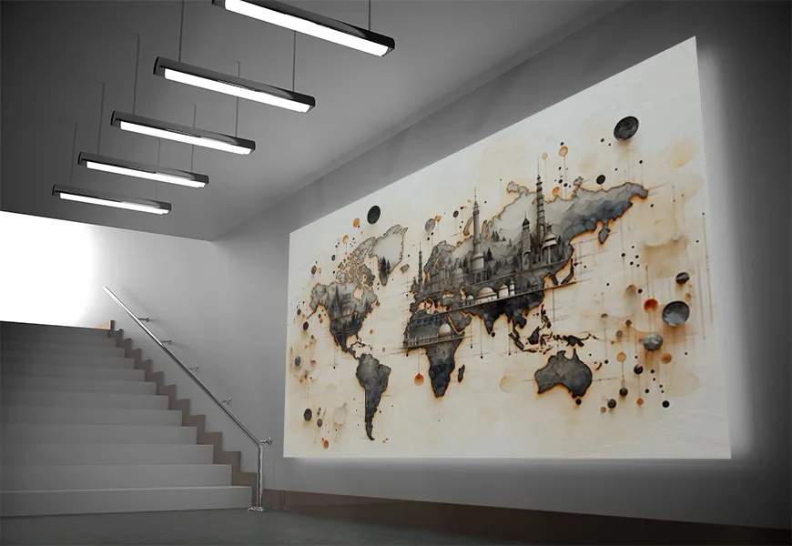 پوستر دیواری 3 بعدی طرح نقشه مکان های عبادی جهان
