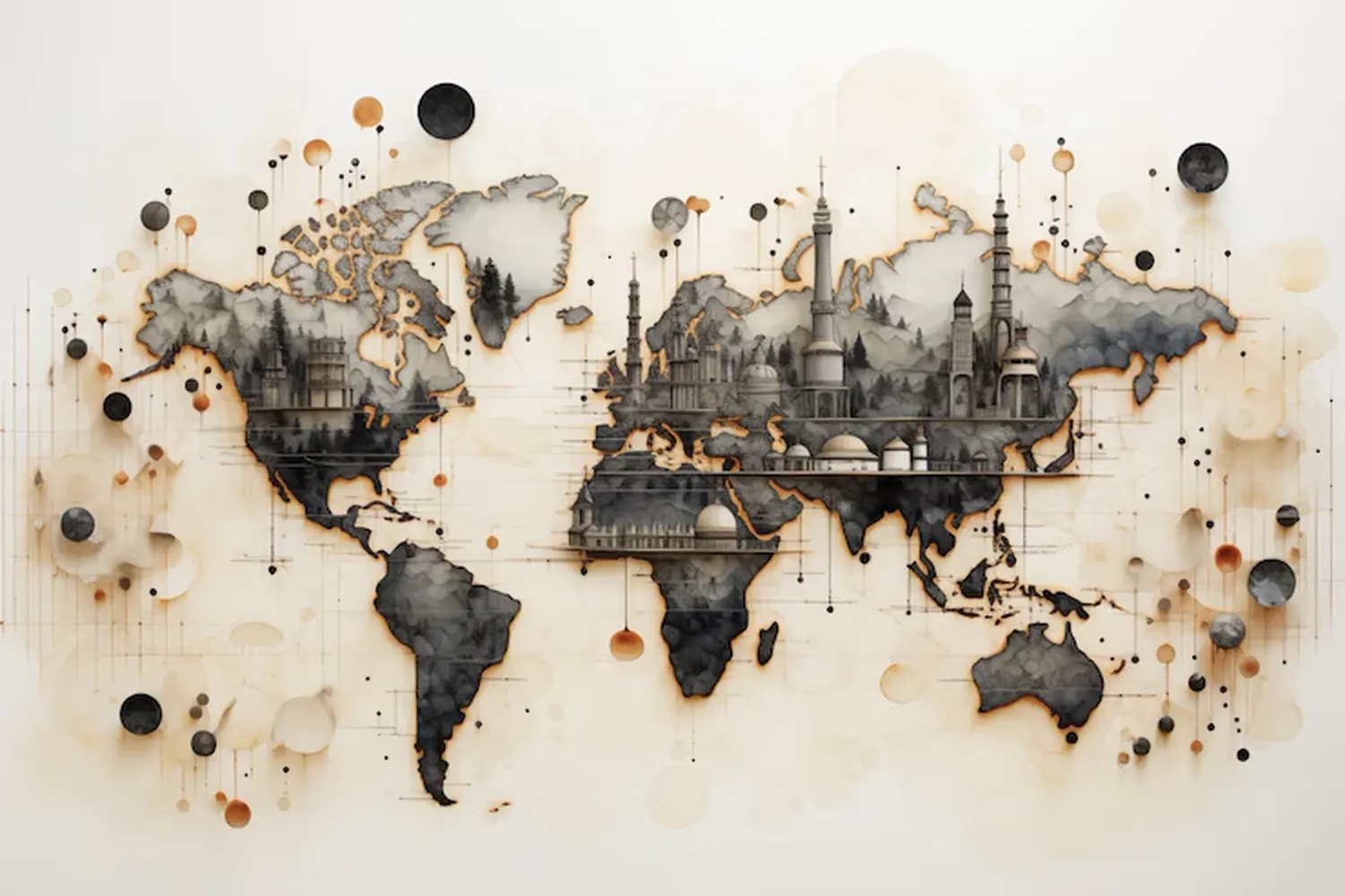 پوستر دیواری 3 بعدی طرح نقشه مکان های عبادی جهان