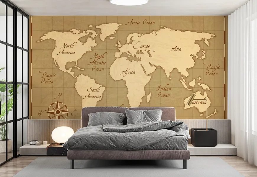 پوستر دیواری اسپرت طرح نقشه جهان با سبک وینتیج