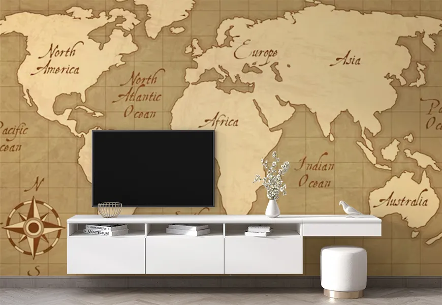 پوستر دیواری اسپرت طرح نقشه جهان با سبک وینتیج