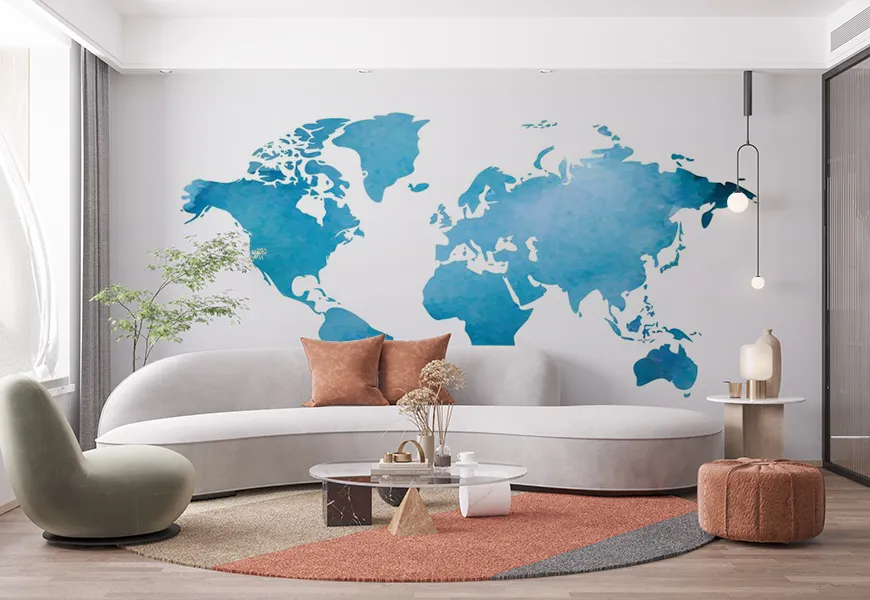 کاغذ دیواری سه بعدی طرح نقشه جهان ایزوله شده