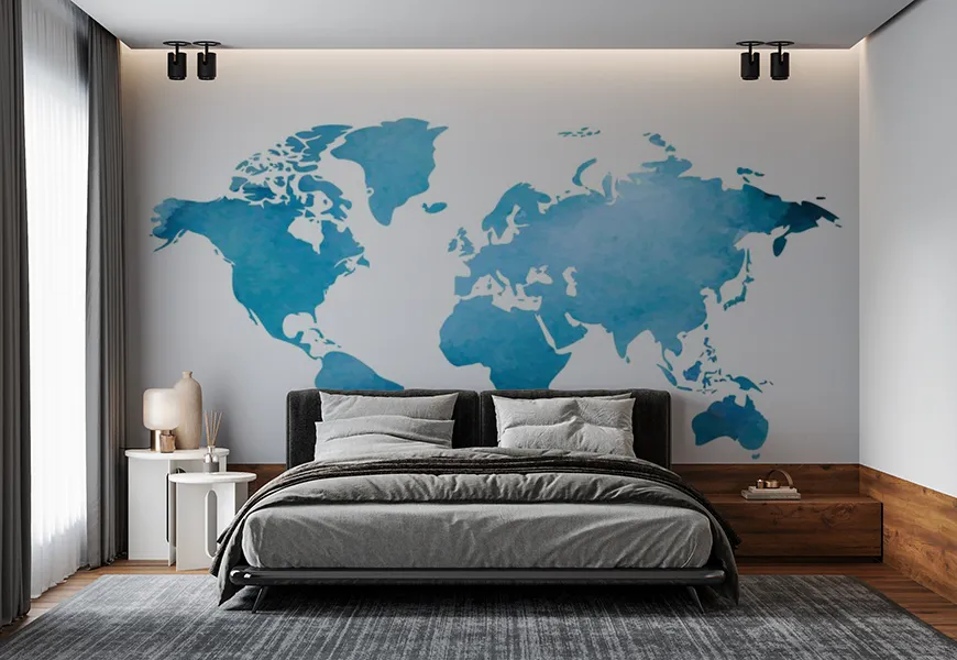کاغذ دیواری سه بعدی طرح نقشه جهان ایزوله شده
