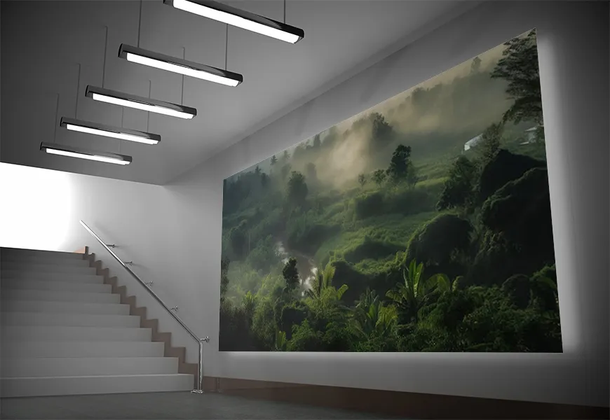 پوستر دیواری 3 بعدی طرح کوه های مه آلود اوبود اندونزی