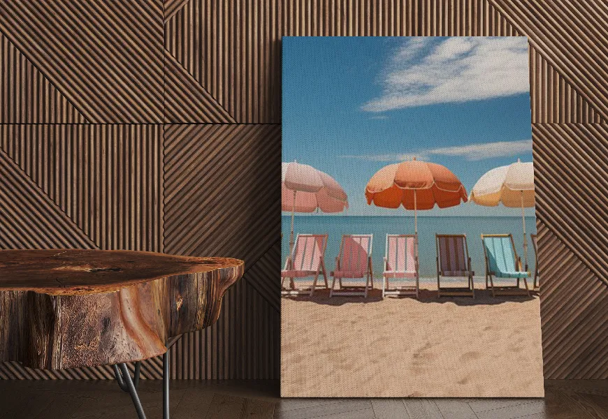 پوستر دیواری طرح مکان آفتاب گرفتن توریست ساحل دریا