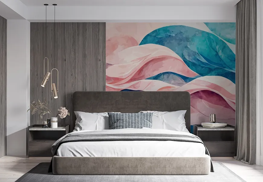 پوستر دیواری نقاشی آبرنگ اتاق خواب طرح انتزاعی امواج
