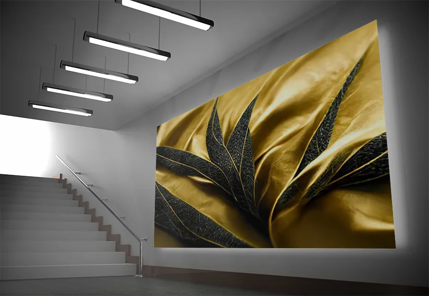 پوستر دیواری لاکچری طرح پارچه ابریشمی طلایی مشکی