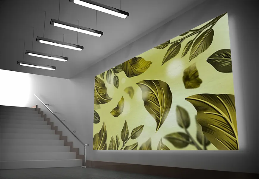 پوستر سه بعدی لاکچری طرح ریزش برگ های سبز