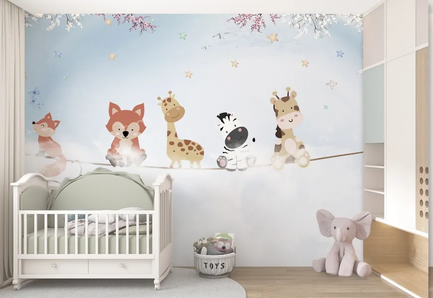 پوستر دیواری سه بعدی اتاق نوزاد طرح حیوانات بندباز